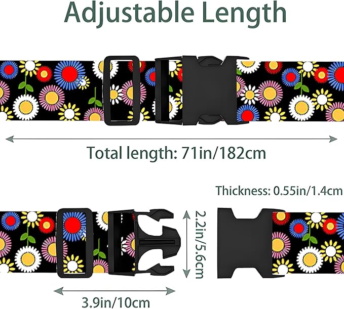 Sunflowers Luggage Straps for Suitcases, Adjustable Luggage Travel Belt to Keep Luggage Security While Travel, Strong Polyester Fabric, Easy-to-Recognize Stylish Design Travel Essentials, 2 Pack