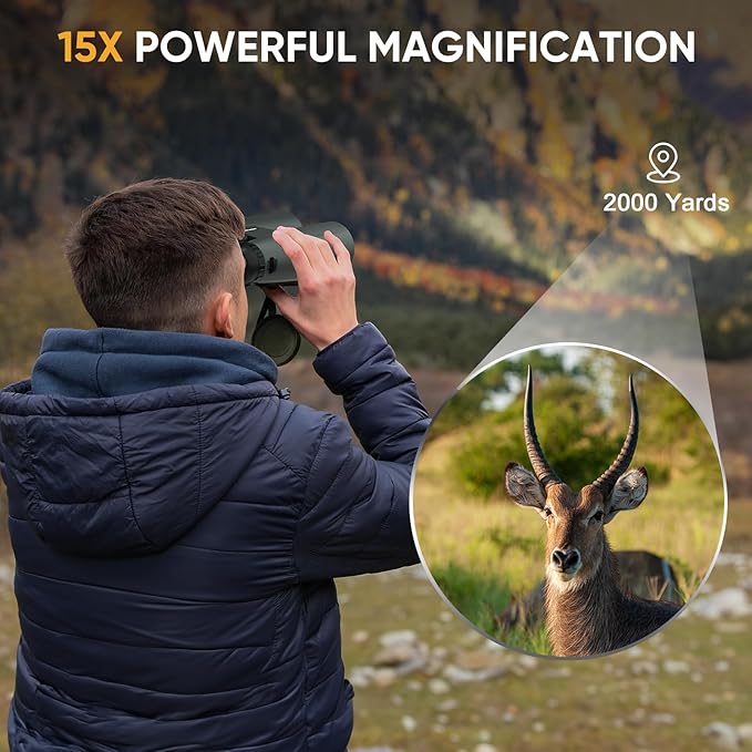 WOSPORTS 15x50 Binoculars for Adults High Powered - 21.5mm Large Eyepiece Binoculars for Bird Watching, Cruise Ship, Hunting, Travel
