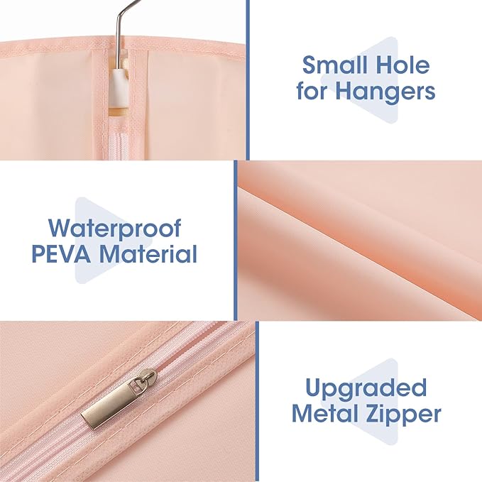 Dress Bags for Gowns, 65'' Pink Garment Bags for Hanging Clothes, Dress Garment Bag Women, Long Dress Cover with Clear Window for Dresses, Coats, Uniforms（2 Pack）