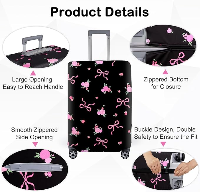 Pink Dino Suitcase Luggage Cover, Thick Suitcase Cover for Carry on Luggage Protector Fits 18-30 Inch Case
