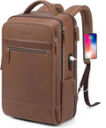 Tzowla Leather Laptop Backpack, Bag for Men and Women,Business Travel Work Rucksack Fits 15.6 Inch Laptop,Bookbag with USB and Type-C Charging Port-Black