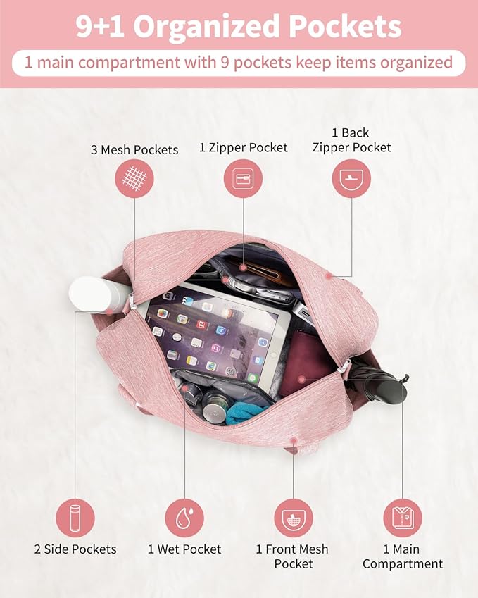 Narwey For Spirit Airlines Personal Item Bag 18x14x8, Small Duffle Bag for Travel, Duffel Bag for Traveling, Carry on Bag for Airplanes Underseat Overnight for Women and Men (Pink)