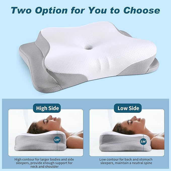 Cervical Neck Pillow for Pain Relief - Cooling Ergonomic Neck Support Pillow for Sleeping, Orthopedic Contour Memory Foam Pillows for Side, Back & Stomach Sleepers with Pillowcase