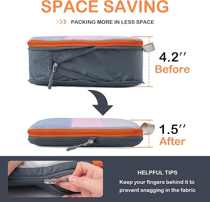 Cipway Compression Packing Cubes Mesh, Lightweight Luggage Organizer Bags with Laundry Bag, Toiletries Bag and Shoe Bag, Travel Essentials for Carry on Suitcase（8 Pcs,Grey）