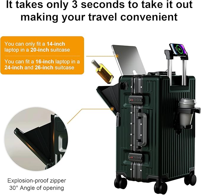 Zipperless Luggage, Polycarbonate Aluminum Hard Shell, Expandable Carry-On Suitcase with Spinner Wheels, Hard Shell Suitcase, 26 Inch Cabin