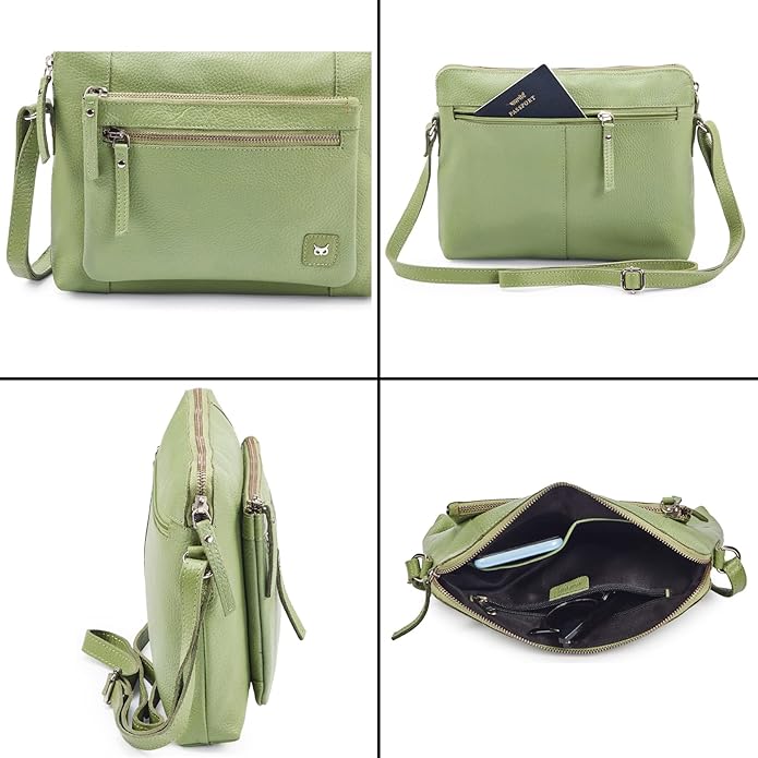 Wise Owl Accessories Small Soft Pebbled Real Leather Crossbody Handbags Purses Sling Crossover Shoulder Bag