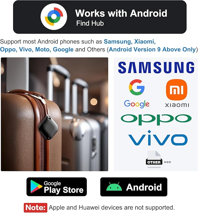 Air Tracker Tag for Android, Tags-4 Pack Luggage Tracker with 4 Case, Works via Google Find Hub App, Bluetooth Tracker Item Finder for Key, Backpack, Travel and Commute, 4 Pack, Black (NOT for iOS)