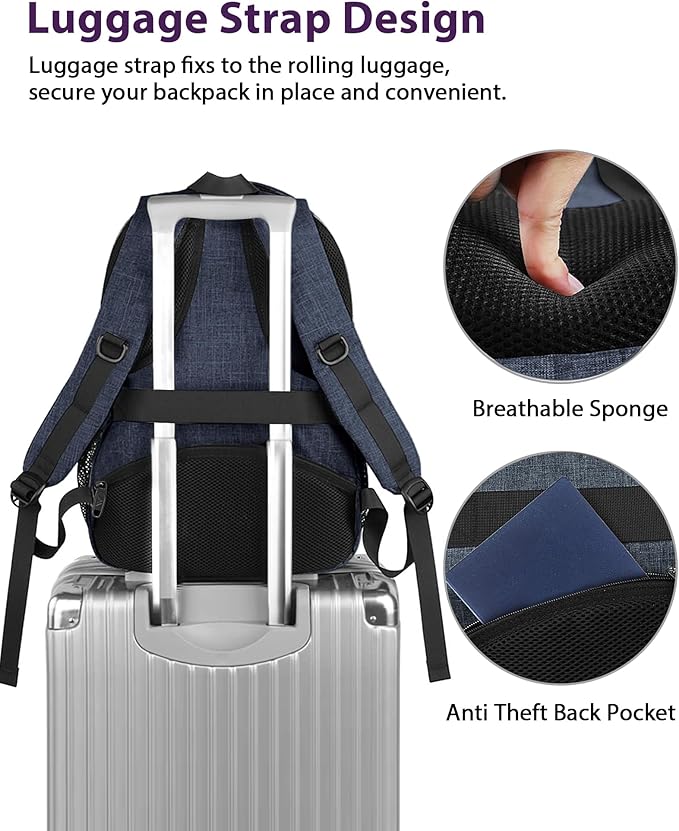 MATEIN 17 Inch Laptop Backpack, Large College Backpack Carry On TSA Approved with Trolley Sleeve, Computer Work Bag with USB Charging Port, Water Resistant Travel Daypack for Men, Dark Blue