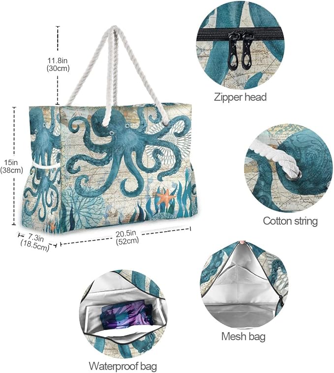 senya Large Beach Bags Totes Canvas Tote Shoulder Bag Soft Wave Water Resistant Bags for Gym Travel Daily Ocean