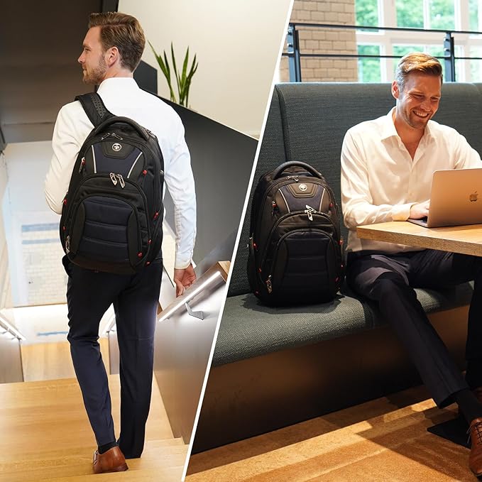 Swissdigital Design Men's Laptop Backpack for Man，Large Capacity Business Travel Backpack Black/Blue