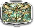 Metal 2 Compartment Pill Organizer Travel Friendly Portable Compact Pill Box Cute Pill Case to Hold Vitamins,Fish Oil,Supplements,Meds,Tablet for Purse,Pocket. (Dragonfly)