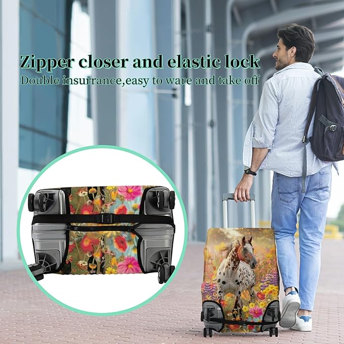 Luggage Cover Suitcase Protector + Tag, Spotted Horse Garden Travel Suitcase Cover for 18-20 inch Luggage (S) with Concealed Zipper, Washable Elastic Cloth, Dustproof, Anti-Scratch