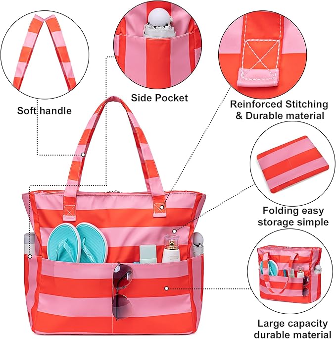 Waterproof Beach Tote Pool Bags for Women Ladies Extra Large Gym Tote Carry On Bag With Wet Compartment for Weekender Travel
