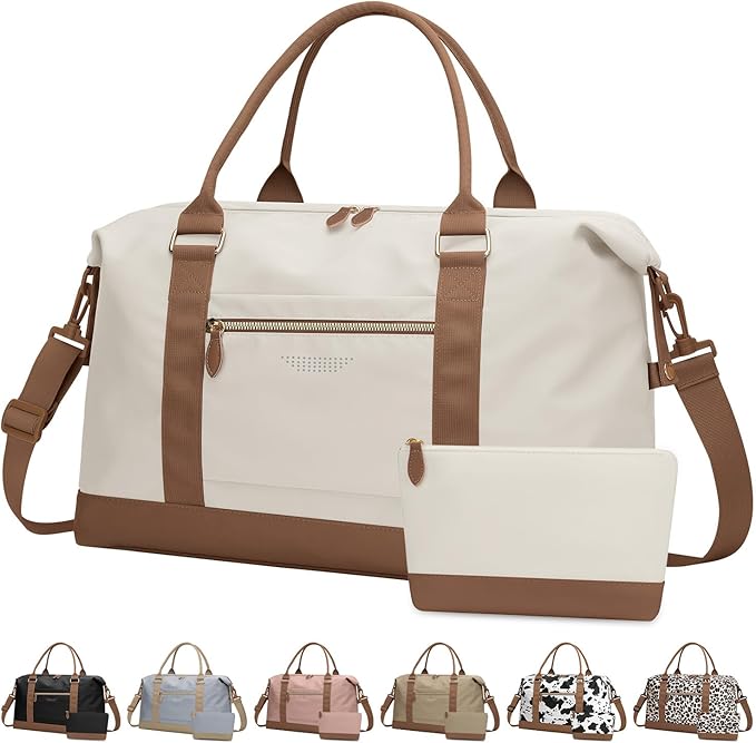Travel Duffle Bag for Women, Weekender Bags, Hospital Bag for Labor Delivery, Lightweight Tote Duffel Overnight Bag with Luggage Sleeve, Airplane Travel Bags with Toiletry Bag,X-Large,Beige