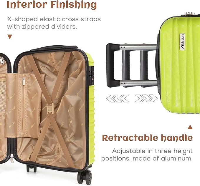 Carry on luggage 20 In suitcase with Spinner Wheels ABS & PC Hardside Luggage（Lime）