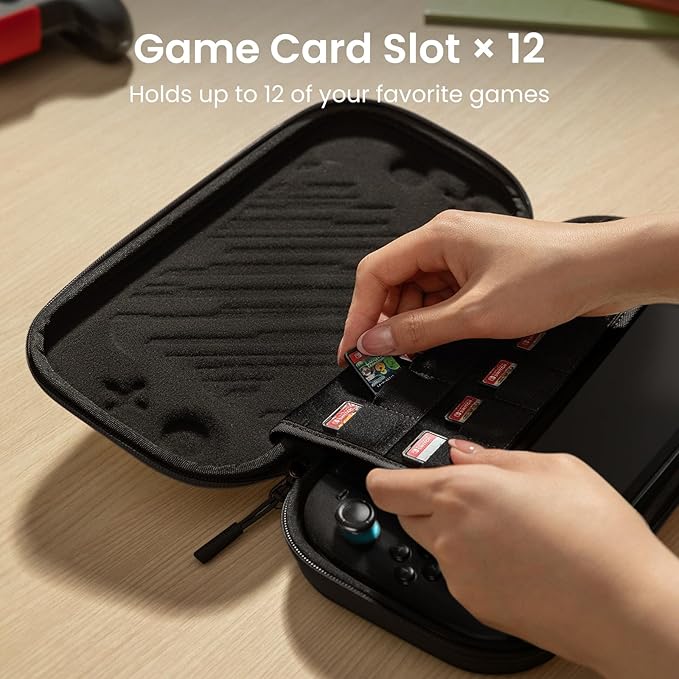 tomtoc Slim Carrying Case for Nintendo Switch 2 Model 2025, Odorless Felt Protective Hard Shell with 12 Game Card Slots, Portable Travel Storage Case with Original Patent and Military Grade Protection