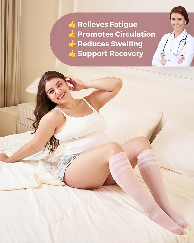 Momcozy Compression Socks for Women Wide Calf, 15-20mmHg Knee High Support Socks for Pregnancy, Nurses, Travel, Flying