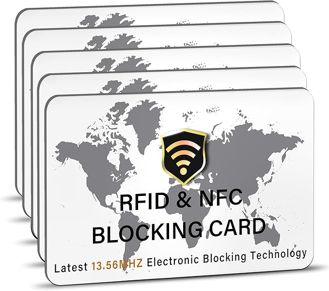 SaiTech IT 5 Pack RFID Blocking Card NFC Contactless Debit/Credit Card ATM Passport Protector ideal for Men & women slim with World map design perfectly fit in wallet (White)