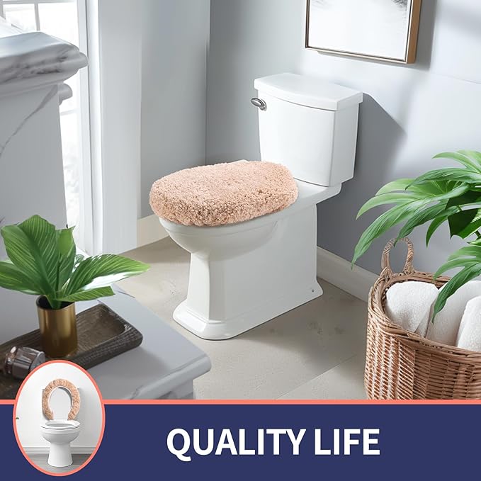 Microfiber Elongated Toilet Seat Cover 19.5"x 15" Machine Washable Solid Toilet Lid Cover Adjustable Rubber Backing Fits Most 18-19.5" L x 14-16" W Elongated Toilet Seat