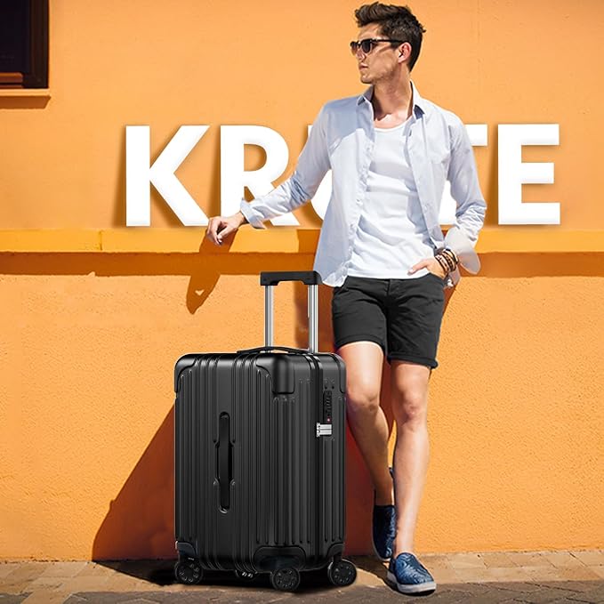 Krute Carry on Luggage PC+ABS Suitcases with Double Spinner Wheels 22x14x9 Airline Approved Luggage with TSA Lock 20 Inch (Black)