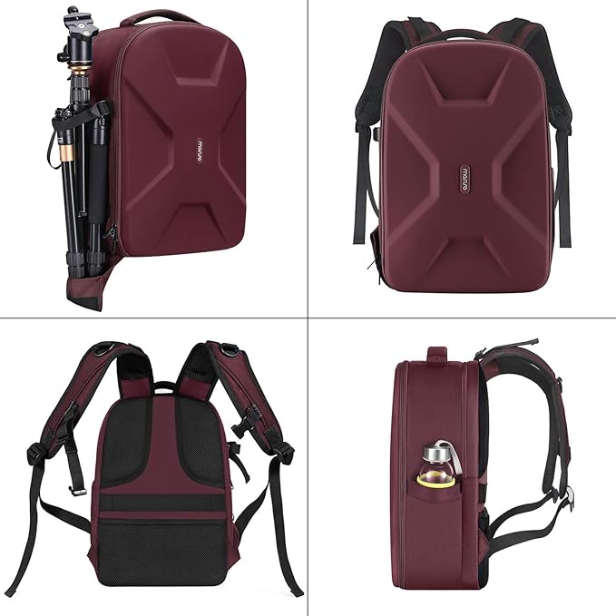 MOSISO Camera Backpack, DSLR/SLR/Mirrorless Photography Camera Bag 15-16 inch Waterproof Hardshell Case with Tripod Holder&Laptop Compartment Compatible with Canon/Nikon/Sony, Wine Red