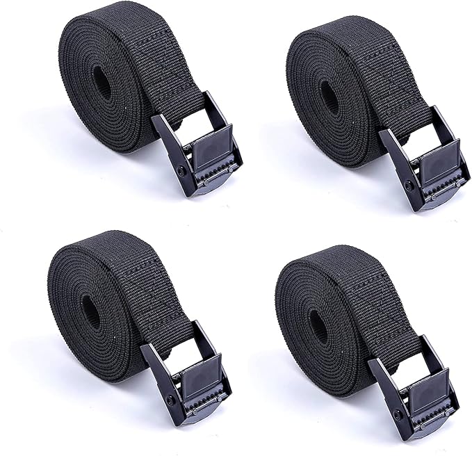 Premium Lashing Nylon Strap - Cam Buckle Tie Down Straps Heavy Duty Secure Straps up to 500 lbs Capacity for Motorcycle,SUP, Kayak, Canoe, Surfboard, Cargo, Boat,Trailer, Moving(1'' x 6.5Ft Black)