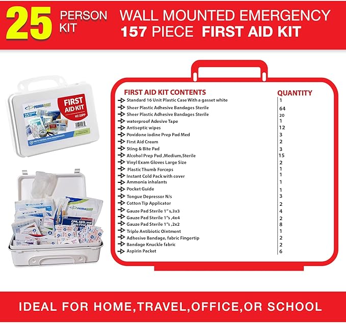 Primacare 25 Person Medium Emergency Preparedness First Aid Kit for Home, School and Office, Wall Mounted White