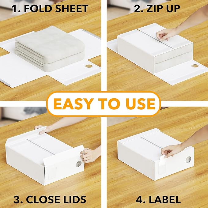 SpaceAid 8 Pack Bed Sheet Organizers and Storage, Foldable Organizer for Linen Closet, Sheets Set Folder Keeper with Window XL (Queen & King Size) Organizing Bedding Container, White 91ZDSN-SL24-W8