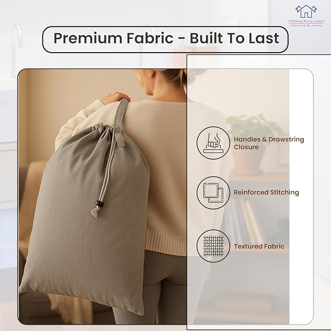 LFH Home Cotton Canvas Large Laundry Bag with Handle, Heavy Duty Drawstring Closure Washable Laundry Bags, School Travel, Home, Hotel, College Dorm, Organizer Sack, Toys Clothes 28x36 (Pack of 2)-Grey