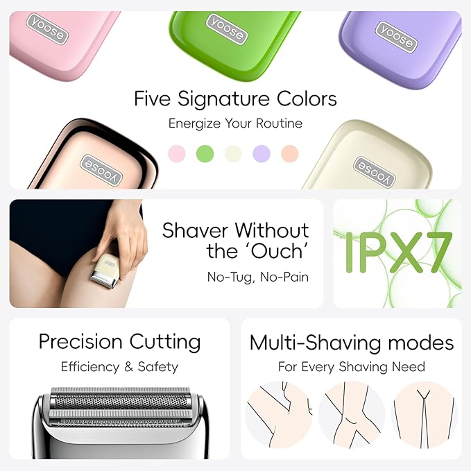 yoose Electric Razors for Women, IPX7 Alloy Body Bikini Trimmer for Women (USB-C, Trimmer Comb, Multi Shaving Modes), Portable Size, Radiant Gold