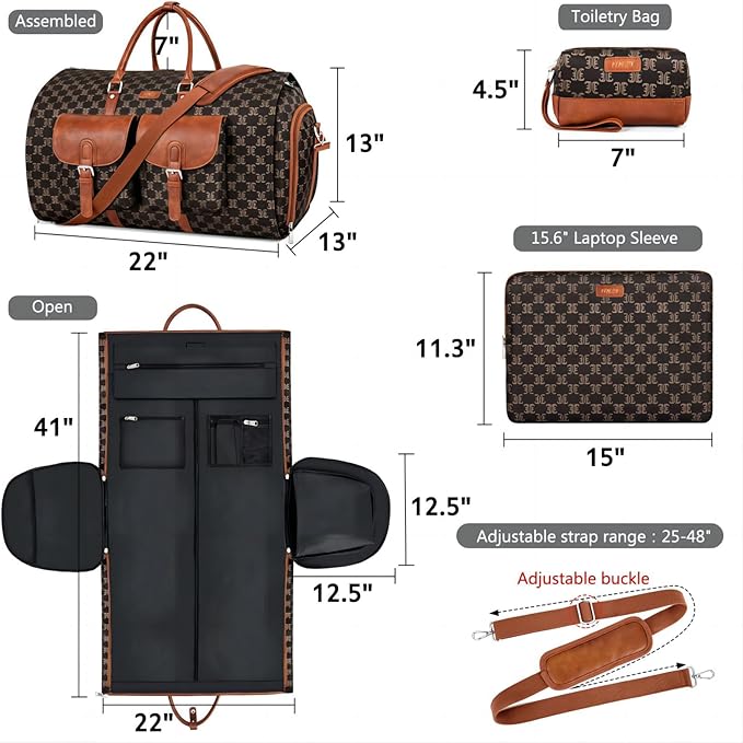 Garment Bag for Travel, Convertible Carry on Garment Duffel Bag for Men 3Pcs Weekender Bag 2 in 1 Hanging Suitcase Suit Bag