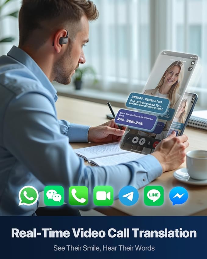 GO1 Real-time Phone Call Translaton Earbuds, 3-in-1 AI Translator Earbuds with Adjustable Earhook Open-Ear Translating Ear Bud Supports 150+ Languages for Video Calls, Business Visits