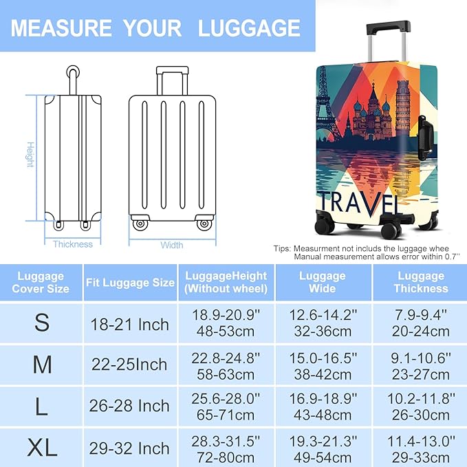 Luggage Cover Washable Suitcase Protector Anti-Scratch,Stretchable Fit for 20-34Inch Luggage Durable Travel Bag Cover with Zipper Closure (Travel-1, M(fits 24-26Inch suitcase))