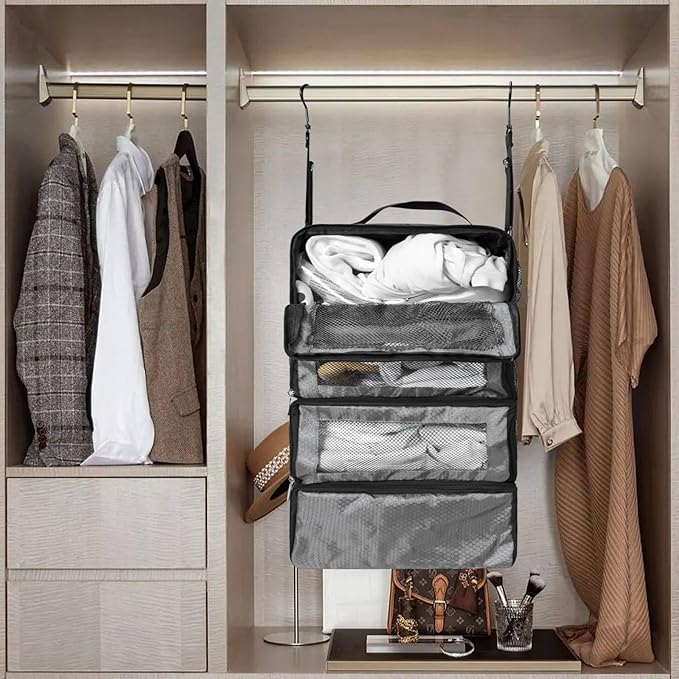 Suitcase Organizer, Travel Luggage Organizer Portable Hanging Travel Shelves Collapsible Hanging Packing Cubes for Carry on Suitcase
