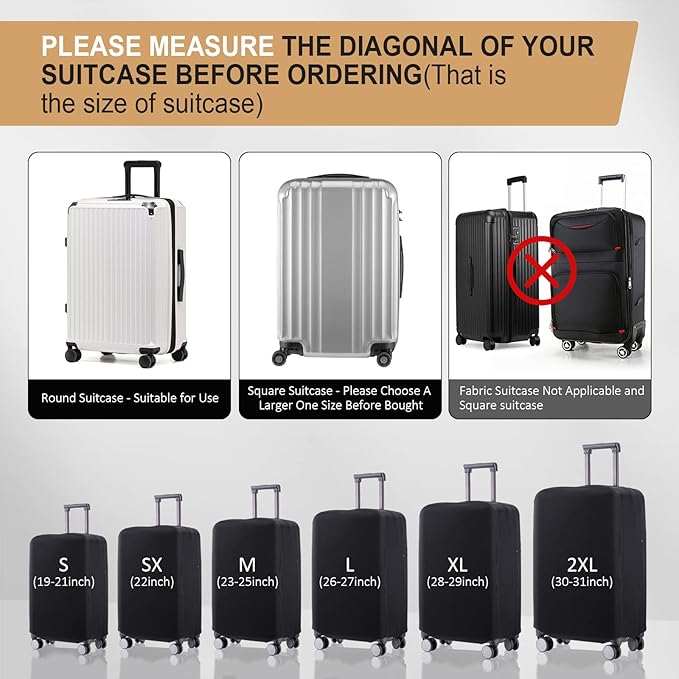 Travel Luggage Cover Suitcase Protector Scratch-Resistant Fit 19-31 Inch, Not Included Suitcase (Black, L(26-27inch))