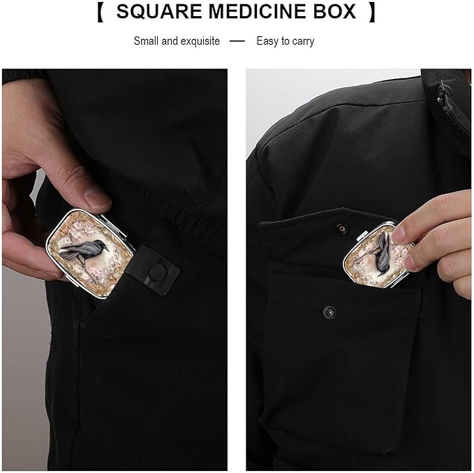 Metal 2 Compartment Pill Organizer Travel Friendly Portable Compact Pill Box Cute Pill Case to Hold Vitamins,Fish Oil,Supplements,Meds,Tablet for Purse,Pocket. (The Bird)