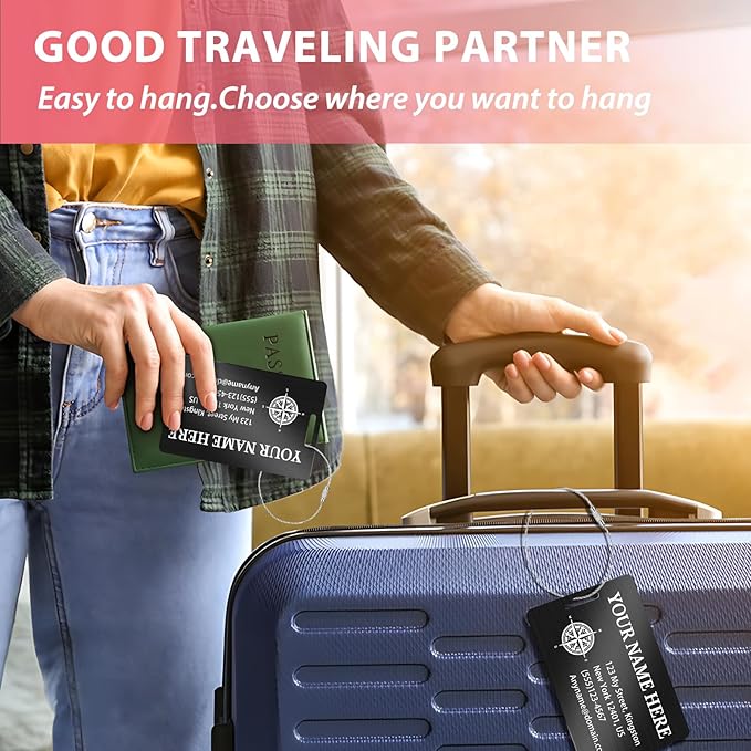 Personalized Luggage Tags for Suitcases (2/4/6/8 Pack) - Custom Engraved Metal Travel Tag, Customizable Pattern/Name/Text for Bags Backpacks Suitcases