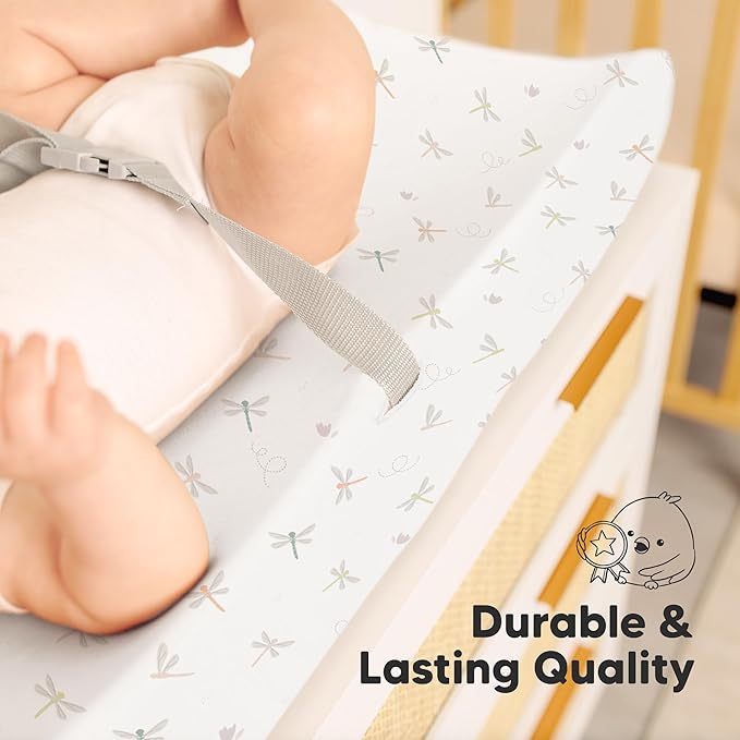 2-Pack Baby Changing Pad Covers for Girl, Boy, Neutral - Soft Viscose Derived from Bamboo Changing Table Pad Cover Sheets, Baby Nursery Diaper Changing Pad Cover, Contour Changing Pad Liner (Meadow)
