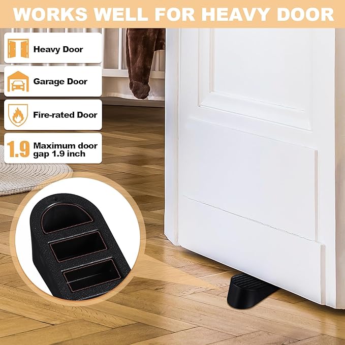 Frienda 4 Pack Large Door Stoppers Heavy Duty Rubber Stopper for Bottom of Door Wedge Stopper for Home Office (Black)