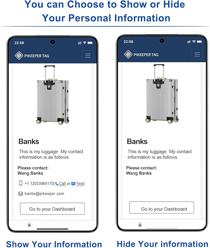 Smart Luggage Tag - Waterproof QR Code Cruise ID Labels with Location Notification When Scanned, Customizable & Durable Travel Tags for Suitcases, Backpacks, Hide Personal Info Securely