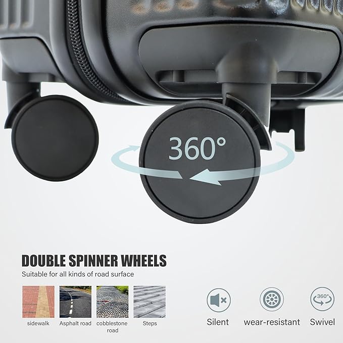 buy 0ne get 0ne free! 20 Inch Expandable Carry on Luggage PC Hard Shell TSA Suitcase Top Opening 360°Rolling Wheels Travel Luggage Suitcase(Black)