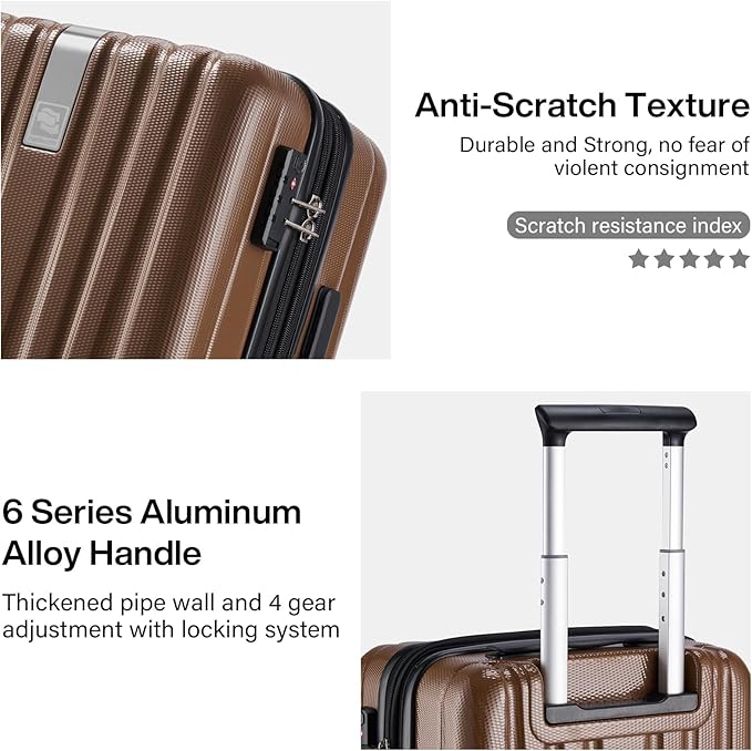 Hanke 29 Inch Expandable Checked Luggage Lightweight PC Hard Shell Luggage Suitcases with Wheels Tsa Luggage Rolling Large Suitcase Travel Luggage Bag for Study Abroad(Brown)