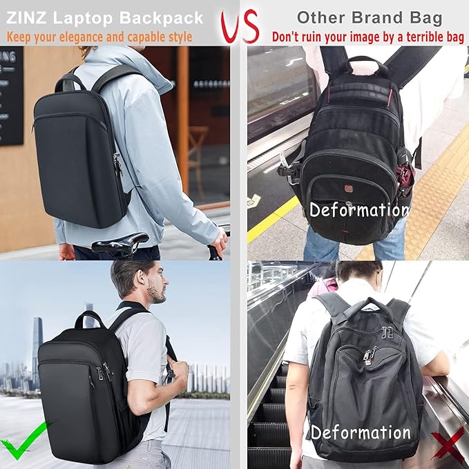 ZINMARK Slim Expandable 15 15.6 16 Inch Laptop Backpack Anti Theft Travel Business Durable Computer Bag, Multipurpose Large Capacity Daypack for Men And Women,Black
