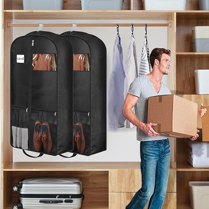 43" Heavy Duty Garment Bags Suit Bags Travel, Suit Holder for Hanging Clothes Storage, 6" Gussetes with Pockets and 2 Carry Handles, Clothes Cover for Coat, Dress, Jacket, Shirts, 3 Pack