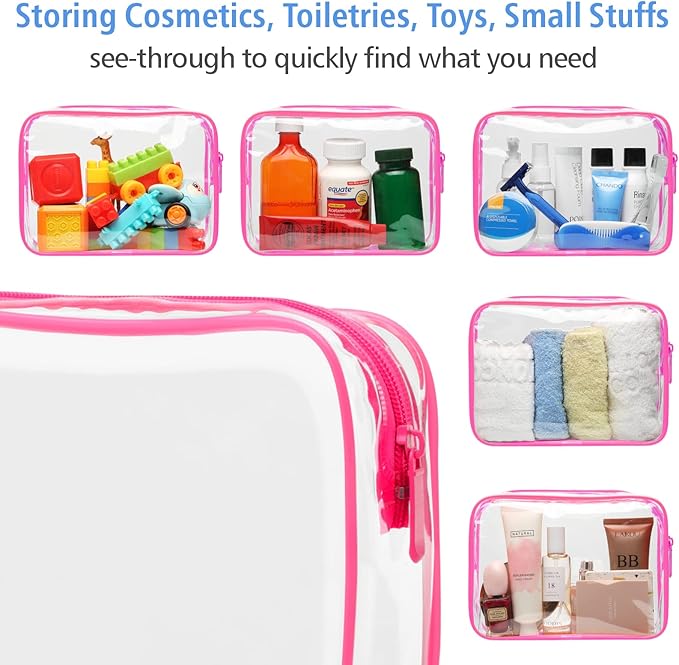 PACKISM Valentines Day Gifts for Him Her - Clear Makeup Bag, 2 Pack TSA Approved Toiletry Bag Quart Size Bag, Travel Makeup Cosmetic Bag for Women Clear Toiletry Bag, Rose Red