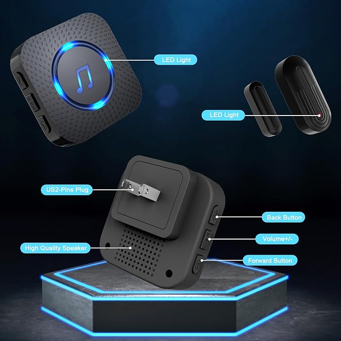 SanJie Door Sensor Chime When Door Opens, Door Entry Chime for Business/Home/Office/Store,500 FT Range,26 Chimes 5 Adjustable Volume Door Ringer Alert 2 Sensors + 1 Receivers