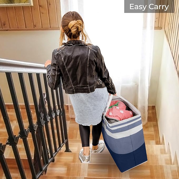 HomeHacks 2-Pack Large Laundry Basket, Waterproof, Freestanding Laundry Hamper, Collapsible Tall Clothes Hamper with Extended Handles for Clothes Toys in the Dorm and Family (Blue, 75L)