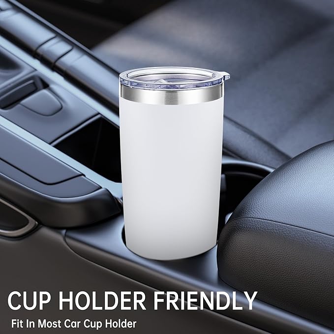 20 oz Tumbler Stainless Steel Tumblers with Lid Double Wall Vacuum Insulated Coffee Mug 20oz Powder Coated Cup for Hot and Cold Drinks, White, 1 pack