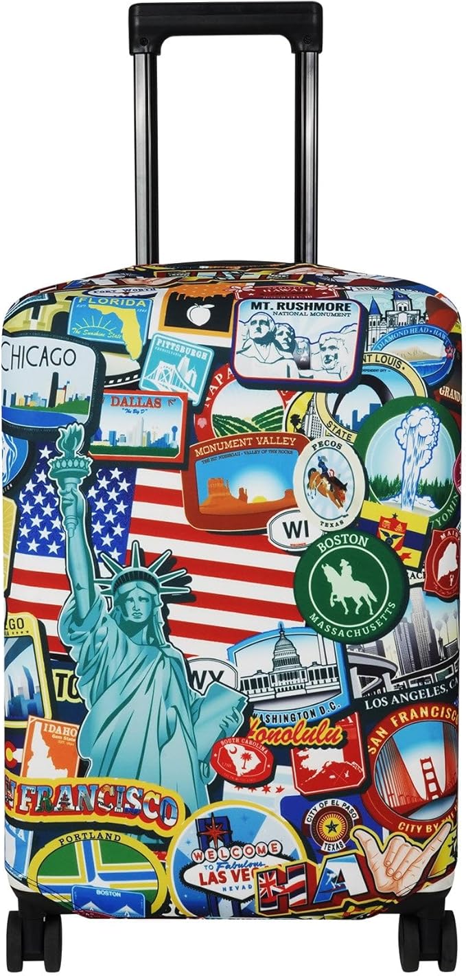 Explore Land Travel Luggage Cover Suitcase Protector Fits 18-22 Inch Case (Statue of Liberty, S)