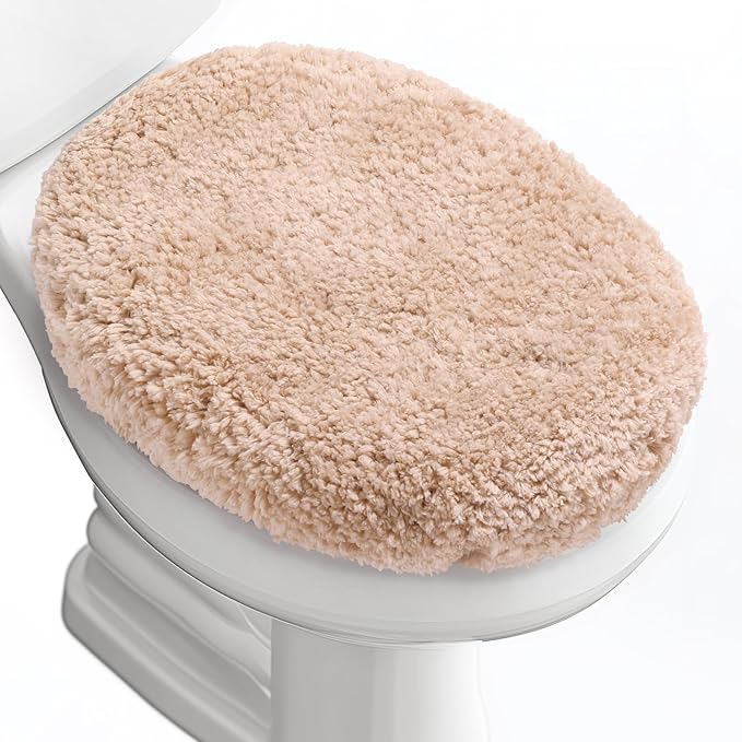 Microfiber Elongated Toilet Seat Cover 19.5"x 15" Machine Washable Solid Toilet Lid Cover Adjustable Rubber Backing Fits Most 18-19.5" L x 14-16" W Elongated Toilet Seat